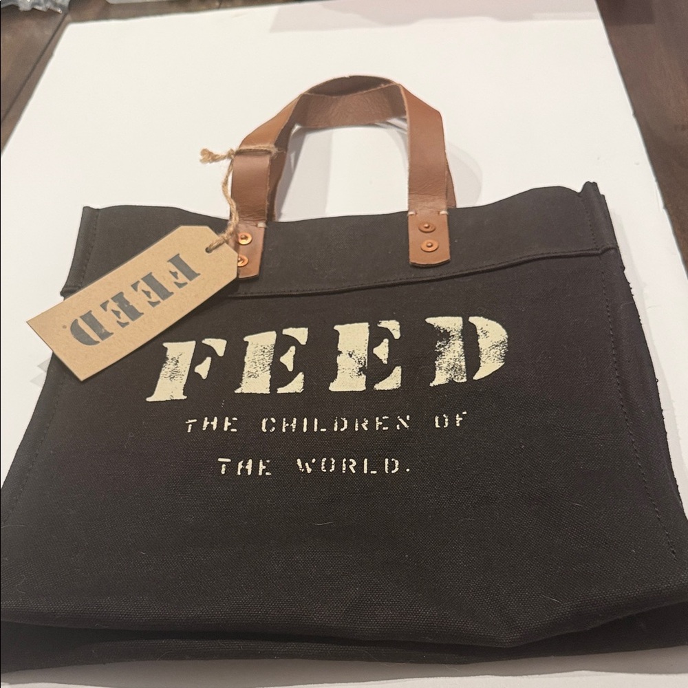 FEED Black Canvas Tote with Brown Handles